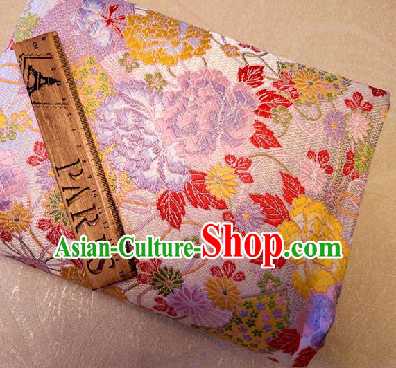 Asian Japan Traditional Peony Pattern Design Pink Brocade Damask Fabric Kimono Satin Material