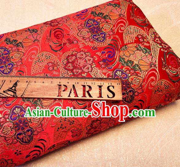 Asian Japan Traditional Pattern Design Red Brocade Damask Fabric Kimono Satin Material