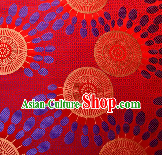 Asian Japan Traditional Sunflowers Pattern Design Red Brocade Damask Fabric Kimono Satin Material