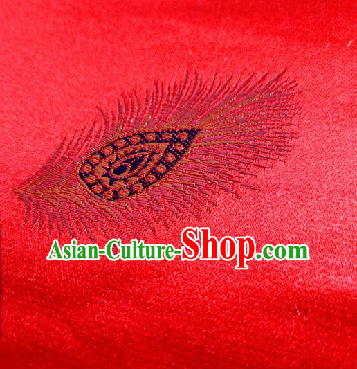 Asian Chinese Traditional Feather Pattern Design Red Brocade Cheongsam Fabric Silk Material