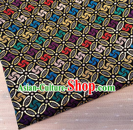 Asian Chinese Traditional Winnower Pattern Design Black Brocade Cheongsam Fabric Silk Material