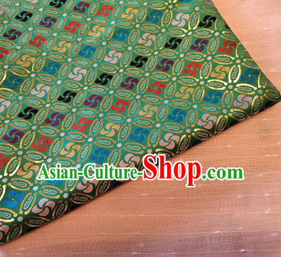 Asian Chinese Traditional Winnower Pattern Design Green Brocade Cheongsam Fabric Silk Material