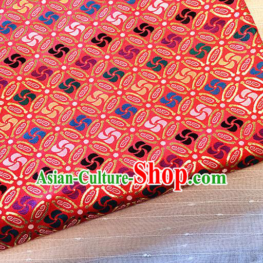 Asian Chinese Traditional Winnower Pattern Design Red Brocade Cheongsam Fabric Silk Material