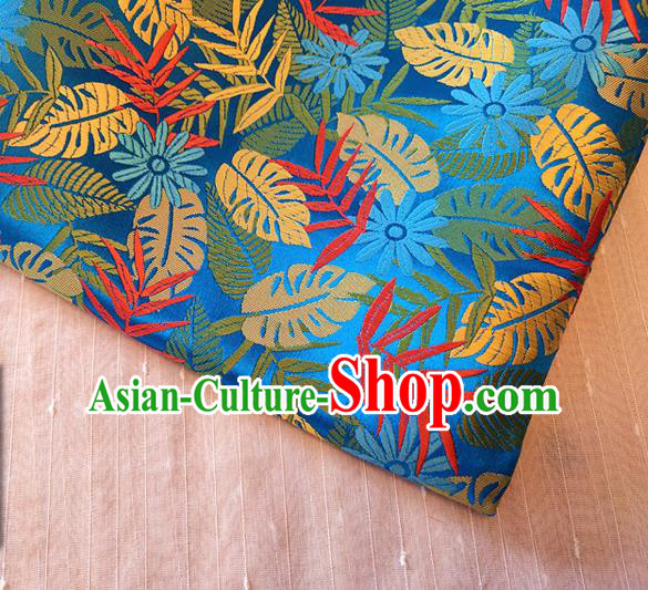 Asian Chinese Traditional Tree Leaf Pattern Design Blue Brocade Cheongsam Fabric Silk Material