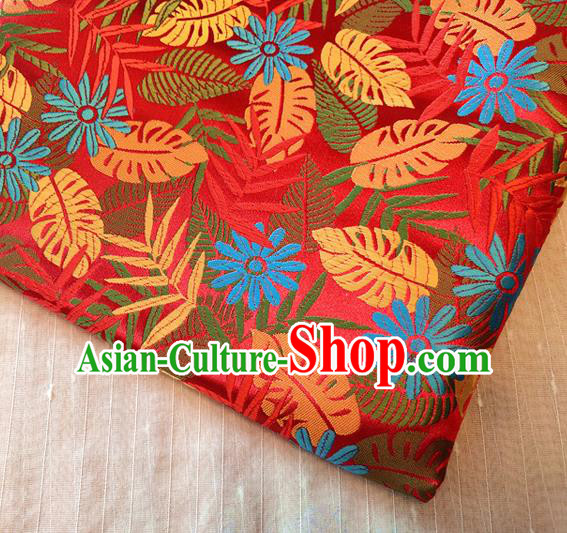Asian Chinese Traditional Tree Leaf Pattern Design Red Brocade Cheongsam Fabric Silk Material