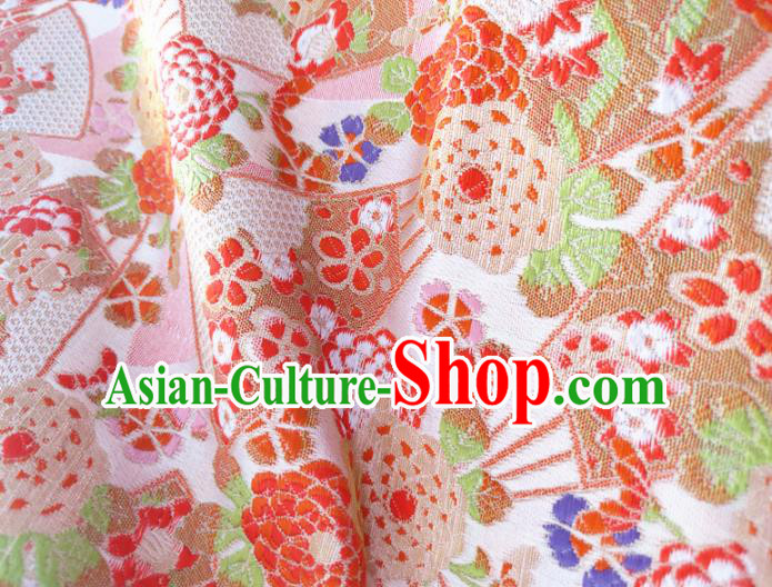 Asian Japan Traditional Peony Pattern Design Pink Brocade Damask Fabric Kimono Satin Material