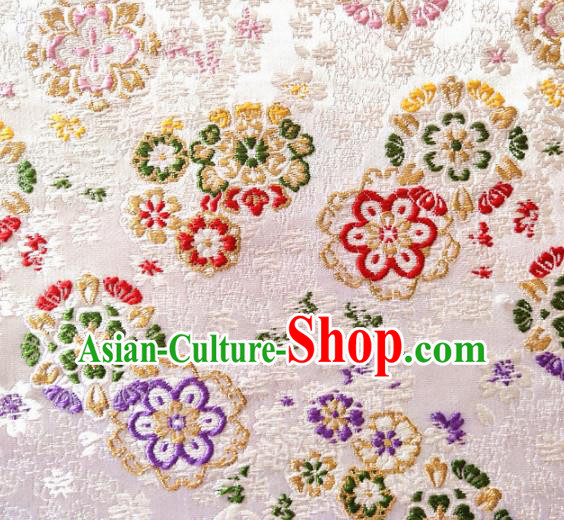 Asian Japan Traditional Sakura Pattern Design White Brocade Damask Fabric Kimono Satin Material