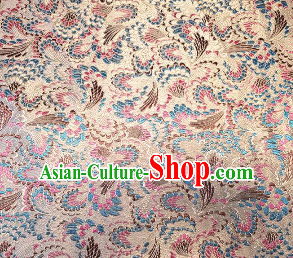 Asian Chinese Traditional Cockscomb Pattern Design Beige Brocade Cheongsam Fabric Silk Material