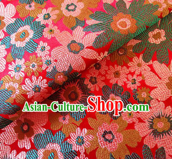 Asian Chinese Traditional Sunflowers Pattern Design Red Brocade Cheongsam Fabric Silk Material