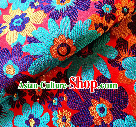 Asian Chinese Traditional Sunflowers Pattern Design Blue Brocade Cheongsam Fabric Silk Material