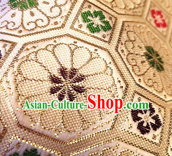 Asian Japan Traditional Chrysanthemum Pattern Design White Brocade Damask Fabric Kimono Satin Material