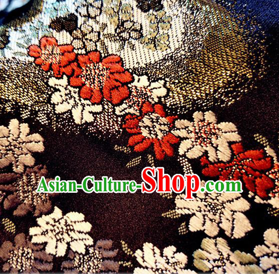 Asian Japan Traditional Cherry Blossom Pattern Design Black Brocade Damask Fabric Kimono Satin Material