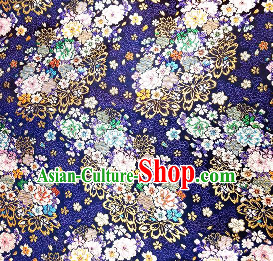 Asian Japan Traditional Sakura Pattern Design Royalblue Brocade Damask Fabric Japanese Kimono Satin Material