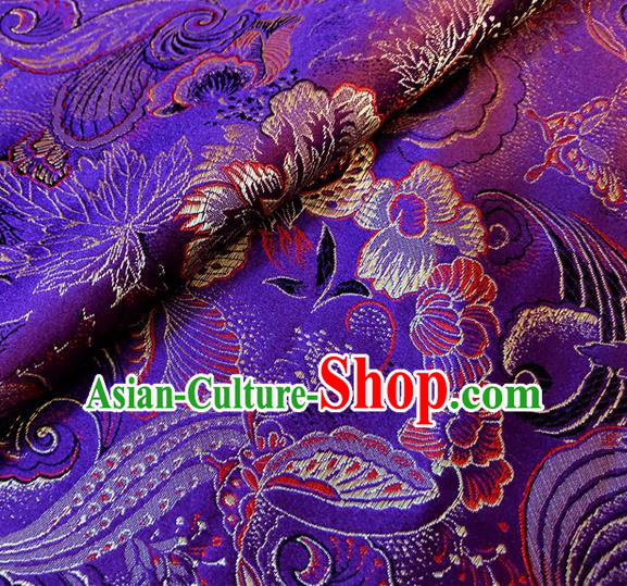 Asian Chinese Traditional Phalaenopsis Pattern Design Purple Brocade Cheongsam Fabric Silk Material