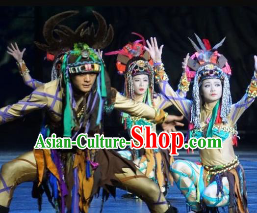 Chinese The Romantic Show of Lijiang Stage Performance Naxi Nationality Dance Costumes for Women for Men