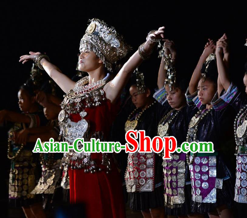 Chinese The Quest for Liu Sanjie Miao Ethnic Dance Dress Stage Performance Goddess Costume and Headpiece for Women