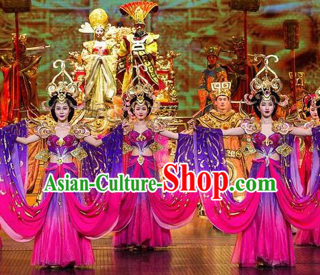 Chinese The Romantic Show of Songcheng Palace Feast Dance Purple Dress Stage Performance Costume and Headpiece for Women