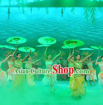 Chinese The Romantic Show of Songcheng West Lake Legend Dance Green Dress Stage Performance Costume for Women