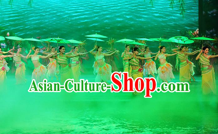 Chinese The Romantic Show of Songcheng West Lake Legend Dance Green Dress Stage Performance Costume for Women