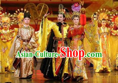 Chinese The Dream of Tang Dynasty Xuan Emperor and Imperial Consort Yang Stage Show Costumes for Women for Men