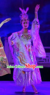 Chinese The Dream of Datang Tang Dynasty Court Dance White Dress Stage Performance Costume for Women