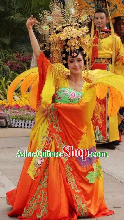 Chinese The Dream of Datang Tang Dynasty Imperial Consort Dance Orange Dress Stage Performance Costume for Women