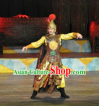 Chinese The Dream of Datang Tang Dynasty General Helmet and Armour Stage Performance Dance Costume for Men