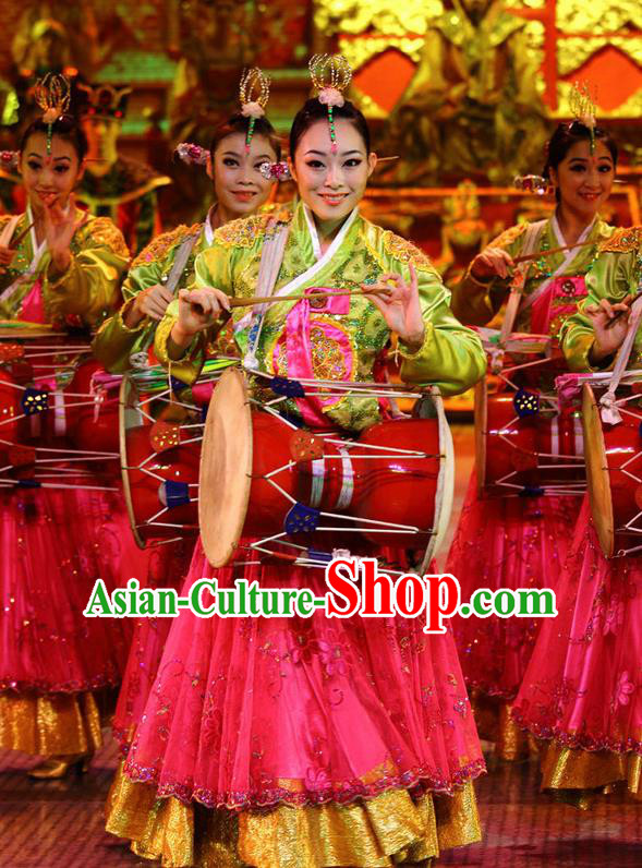 Chinese The Romantic Show of Songcheng Korean Nationality Dance Dress Stage Performance Goddess Costume and Headpiece for Women