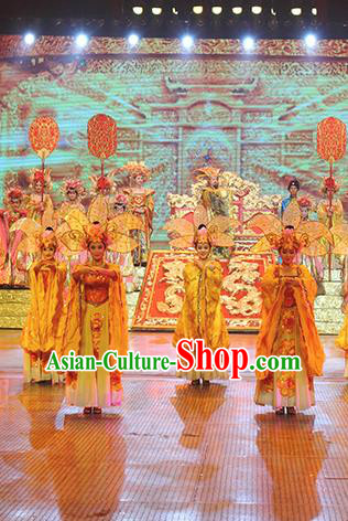 Chinese The Romantic Show of Songcheng Imperial Consort Dance Dress Stage Performance Goddess Costume and Headpiece for Women