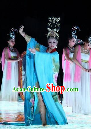 Chinese The Long Regret Tang Dynasty Court Dance Blue Dress Stage Performance Costume for Women