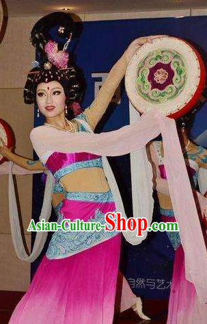 Chinese The Long Regret Tang Dynasty Court Dance Rosy Dress Stage Performance Costume for Women