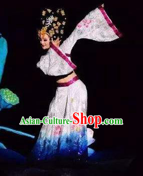 Chinese The Long Regret Tang Dynasty Court Dance White Dress Stage Performance Costume and Headpiece for Women