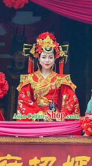 Chinese Love Song of Lijiang Bride Classical Dance Red Dress Stage Performance Ethnic Costume for Women