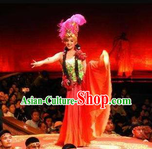 Chinese Back to the Silk Road Kazak Nationality Dance Red Dress Stage Performance Ethnic Costume for Women