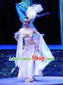 Chinese Back to the Silk Road Kazak Nationality Dance White Dress Stage Performance Ethnic Costume for Women