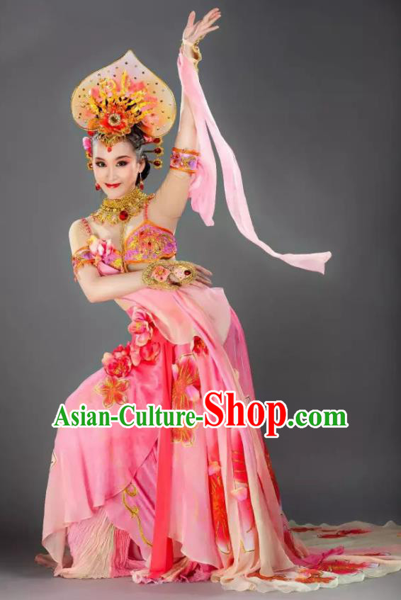 Chinese Back to the Silk Road Nationality Classical Dance Pink Dress Stage Performance Ethnic Costume for Women