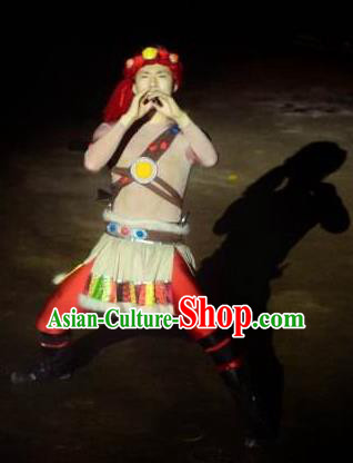 Chinese Love Song of Lijiang Ancient Ethnic Stage Performance Dance Costume for Men