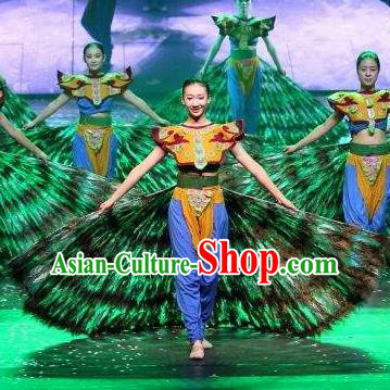 Chinese Dynamic Yunnan Peacock Dance Dress Stage Performance Ethnic Costume for Women