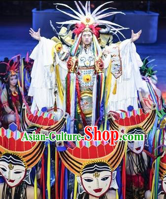 Chinese The Romantic Show of Jiuzhai Primitive Tribe Dance Stage Performance Costume for Men