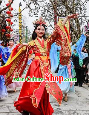 Chinese The Romantic Show of Mingyue Classical Dance Red Dress Stage Performance Costume for Women