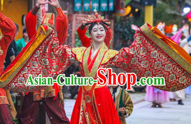 Chinese The Romantic Show of Mingyue Classical Dance Red Dress Stage Performance Costume for Women