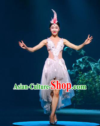 Chinese The Romantic Show of Mingyue White Dress Stage Performance Dance Costume for Women