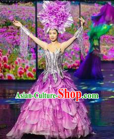 Chinese The Romantic Show of Tanhe Classical Dance Purple Dress Stage Performance Costume for Women