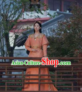 Drama Ever Night Ancient Chinese Royal Infanta Li Yu Orange Dress Traditional Tang Dynasty Court Princess Costumes for Women