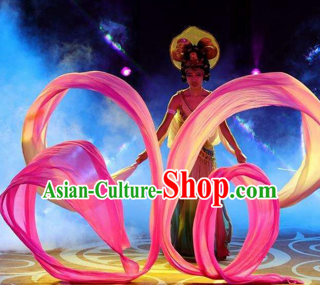 Chinese Chang An Impression Ancient Court Dance Pink Long Ribbon Dress Stage Performance Costume and Headpiece for Women