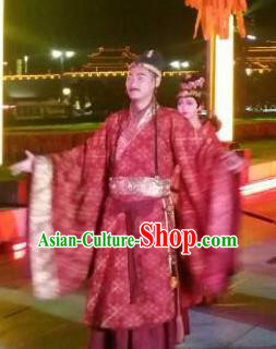 Chinese Chang An Impression Ancient Tang Dynasty Minister Stage Performance Dance Red Costume for Men