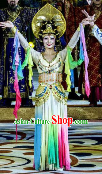 Chinese Chang An Impression Ancient Classical Dance Dress Stage Performance Costume and Headpiece for Women
