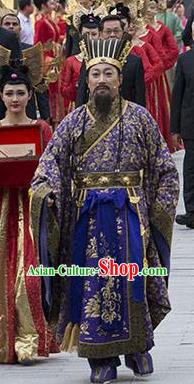 Chinese Chang An Impression Ancient Tang Dynasty Prime Minister Stage Performance Purple Costume for Men