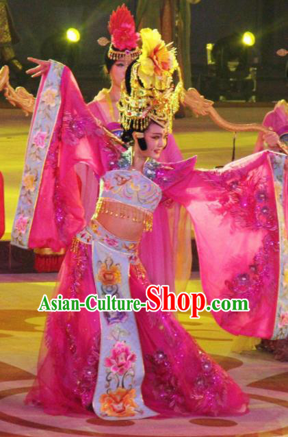 Chinese Chang An Impression Ancient Tang Dynasty Queen Dance Pink Dress Stage Performance Costume and Headpiece for Women