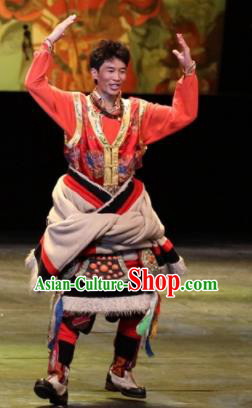 Chinese Impression Tibetan Zang Nationality Red Clothing Stage Performance Dance Costume for Men